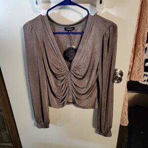 NWT MITTOSHOP RUCHED CROPPED BLOUSE SZ L